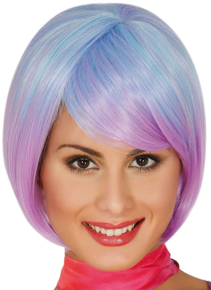Peluca Azul y Morada Corta Lisa Pelucas Azules Guirca