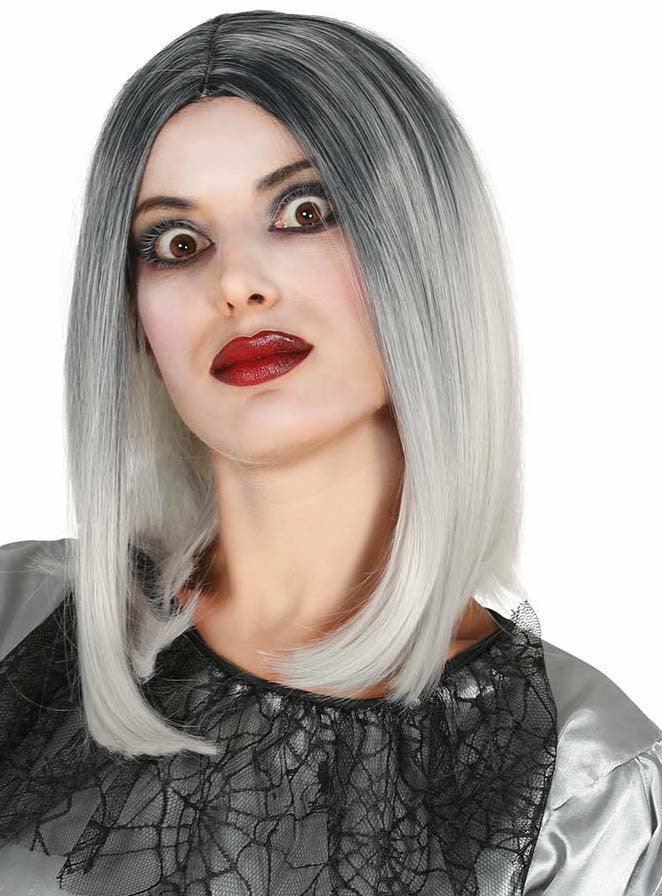 Peluca Gris con Raíz Negra Media Melena Pelucas Canosas Guirca