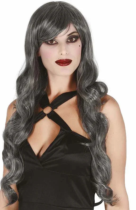 Peluca Gris Oscura Larga Ondulada Pelucas Guirca