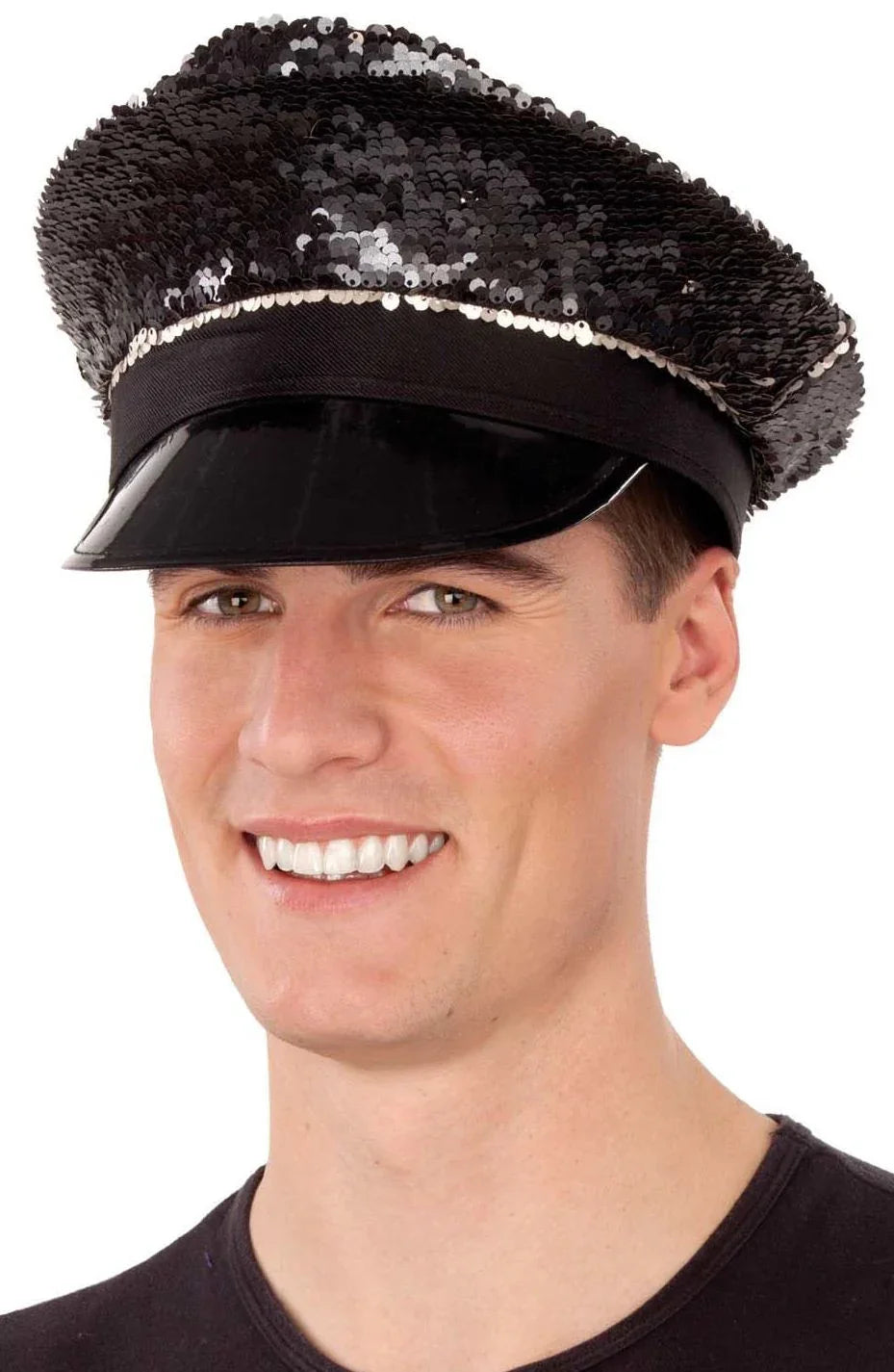 Gorra de Policía Negra con Lentejuelas Despedidas Soltero/a Viving