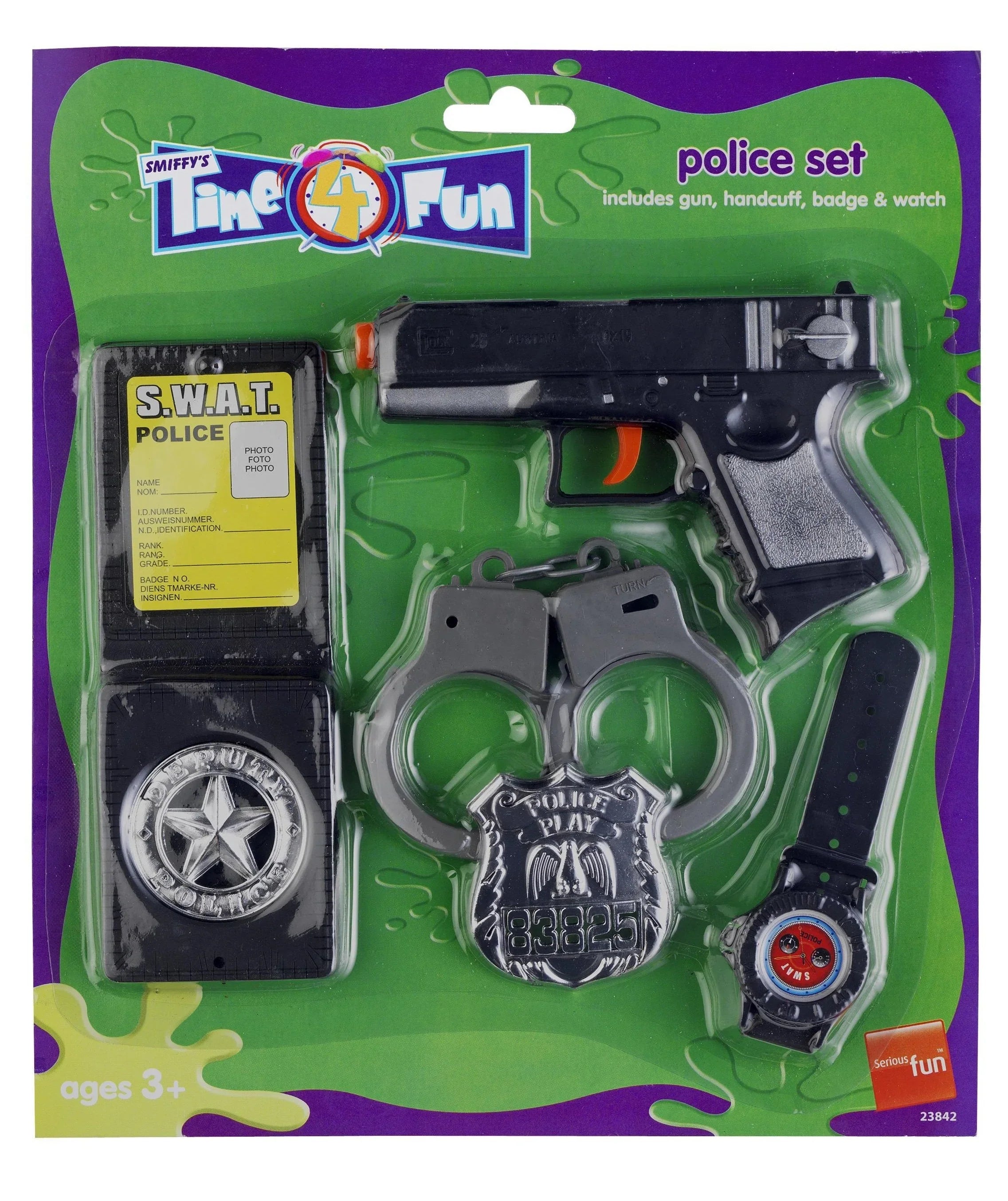 Kit de Policía con Pistola, Esposas, Reloj y Placa Complementos Polis y Presos Smiffys