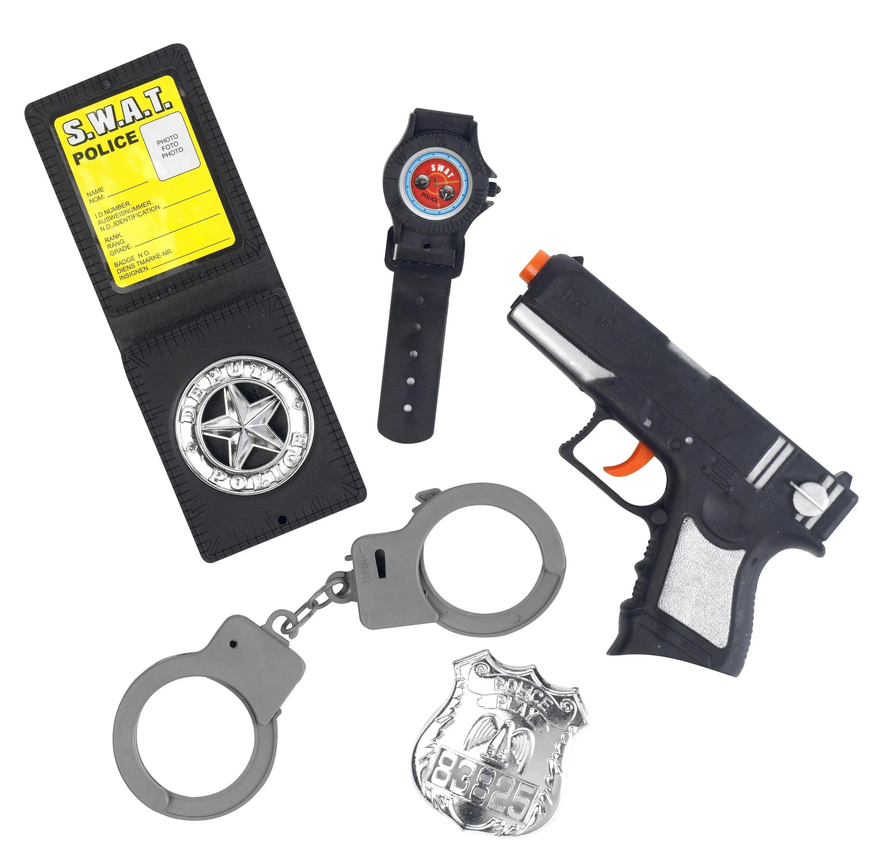Kit de Policía con Pistola, Esposas, Reloj y Placa Complementos Polis y Presos Smiffys