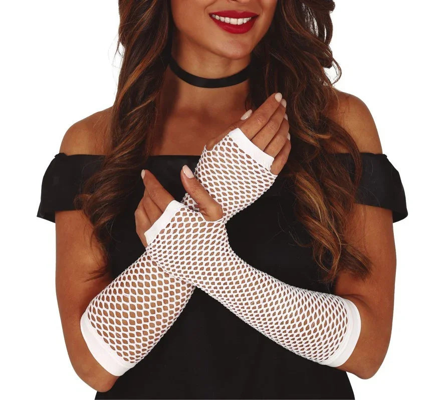 Guantes Blancos de Rejilla Largos sin Dedos Guantes Guirca