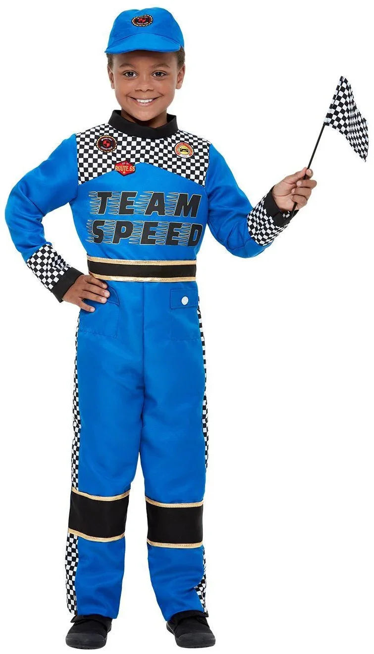 Disfraz de Piloto de Carreras Azul para Niño Deportistas y Animadoras Infantiles Smiffys
