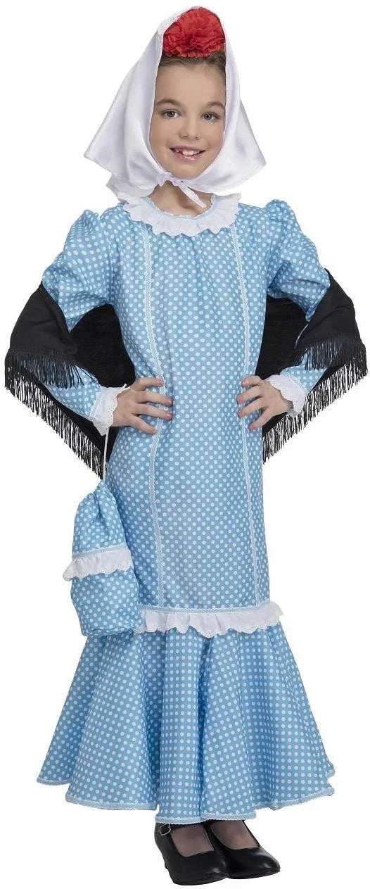 Disfraz de Chulapa Castiza Azul para Niña Chulapos y Chulapas Kimokawaii