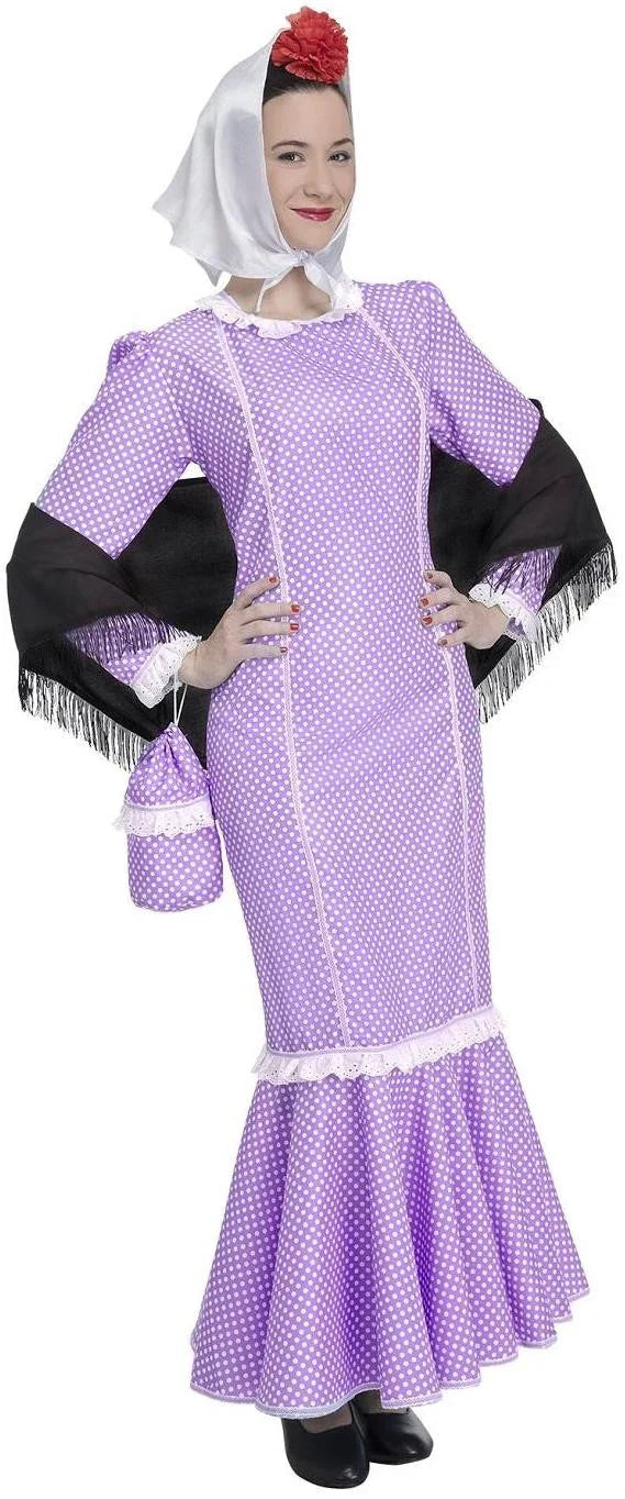 Disfraz de Chulapa Castiza Morado para Adulto Chulapos y Chulapas Kimokawaii