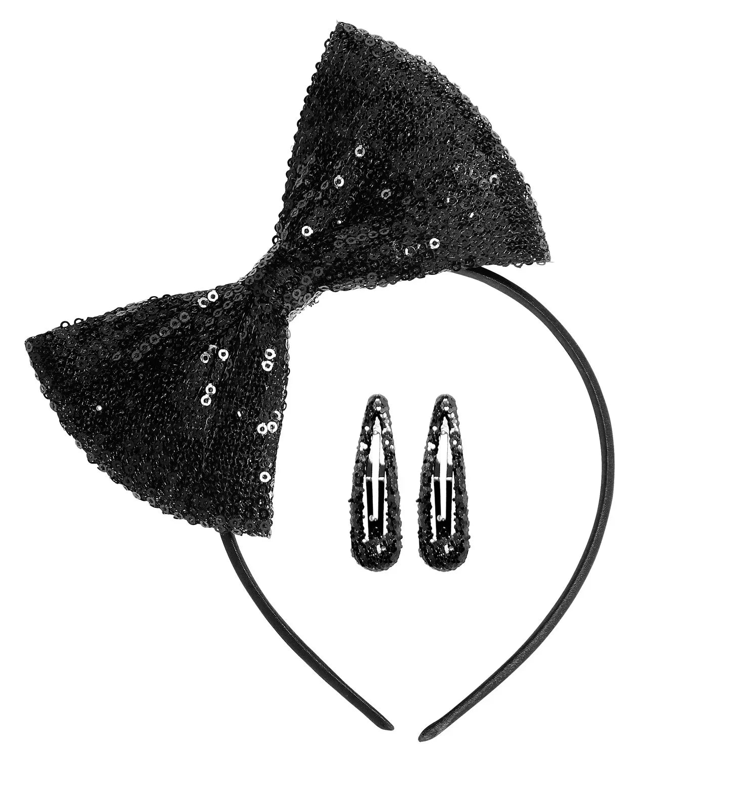Diadema Años 80 Negra y Horquillas con Lentejuelas Años 80 Widmann