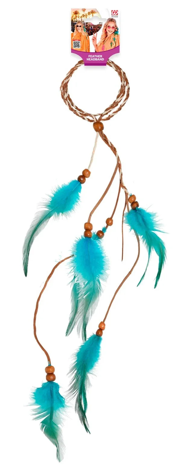 Cinta Hippie para el Pelo con Plumas Azul Turquesa Complementos Hippies Widmann