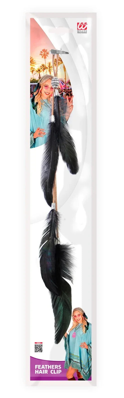 Clip para el Pelo Hippie con Plumas Negras Complementos Hippies Widmann