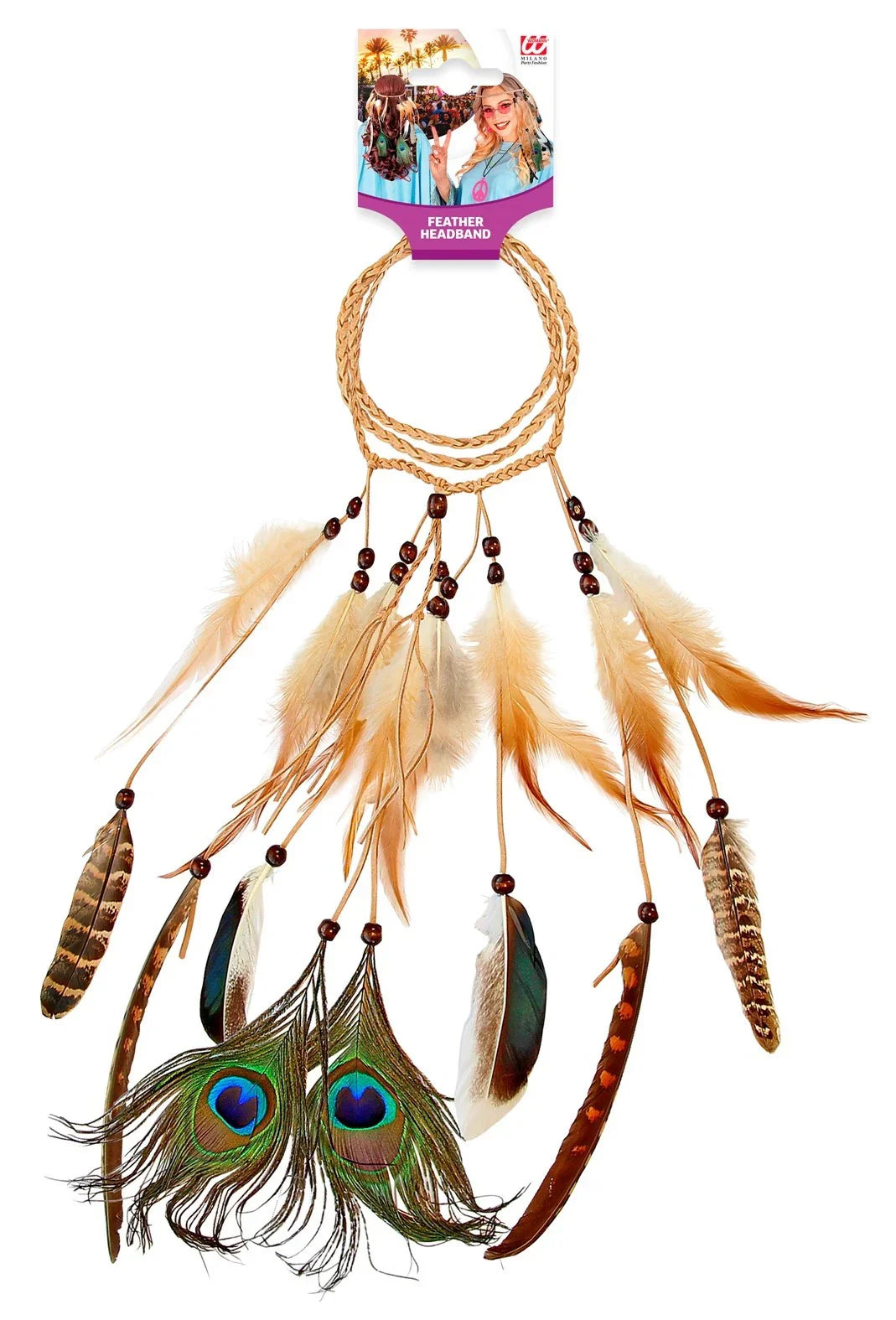 Cinta Hippie para el Pelo con Plumas de Animales Complementos Hippies Widmann