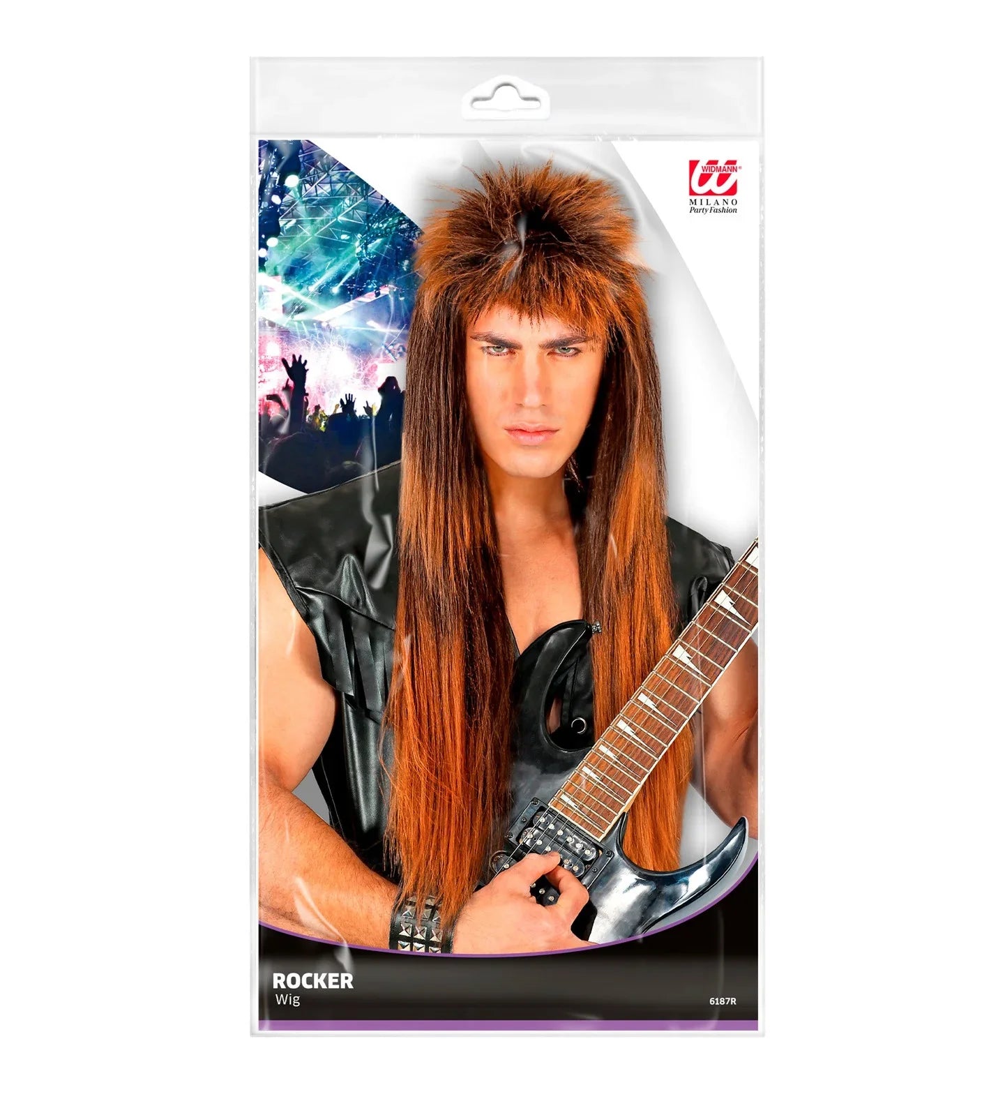 Peluca Morena de Rockero Larga con Mechas Rubias COMPLEMENTOS Widmann