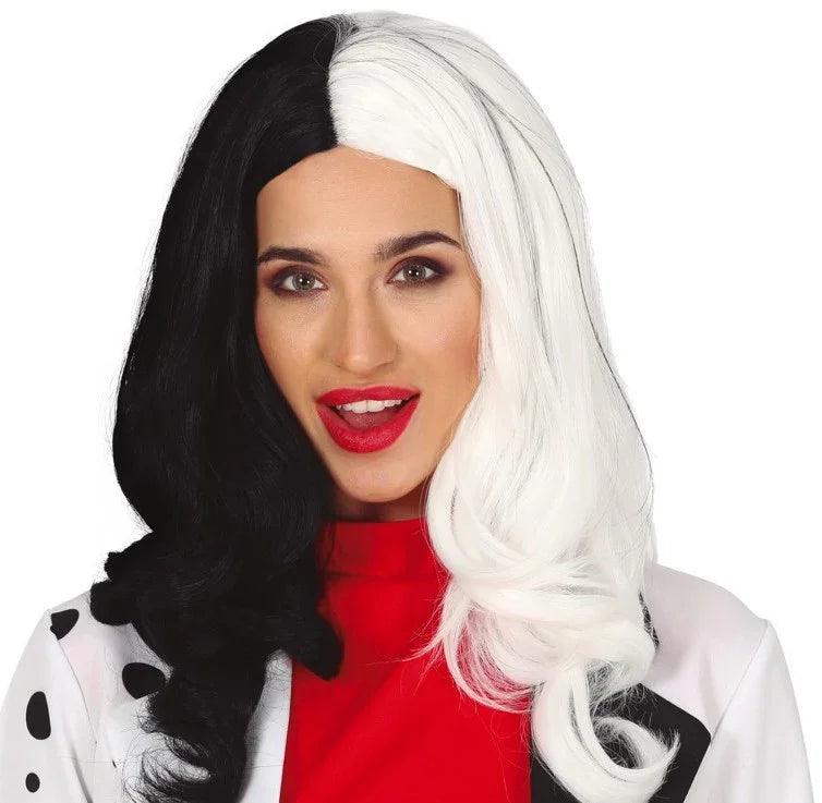 Peluca Larga de Cruella de Vil Blanca y Negra Cruella de Vil Guirca