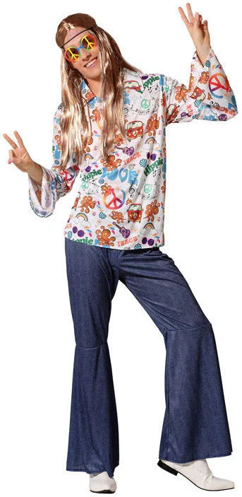 Disfraz de Hippie Jeans Estampado para Hombre Hippie Atosa