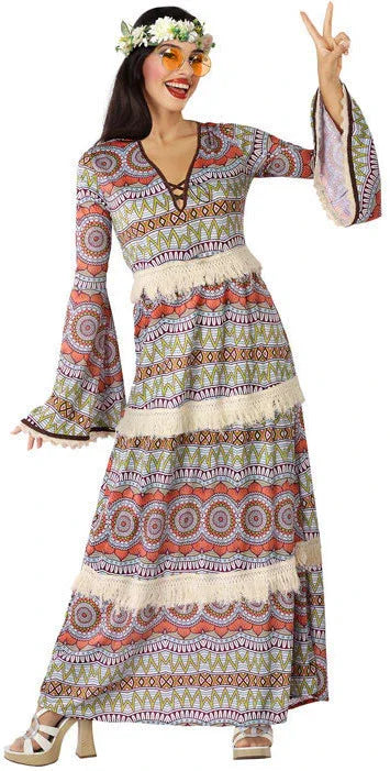 Disfraz de Hippie Vintage Largo para Mujer Hippie Atosa