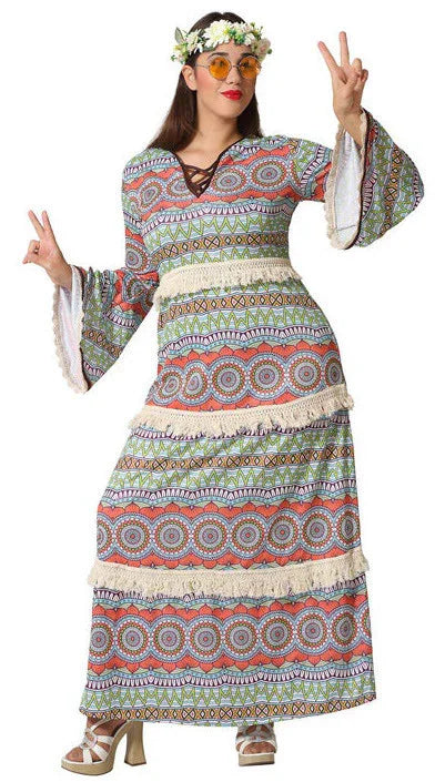 Disfraz de Hippie Vintage Largo para Mujer Hippie Atosa XL
