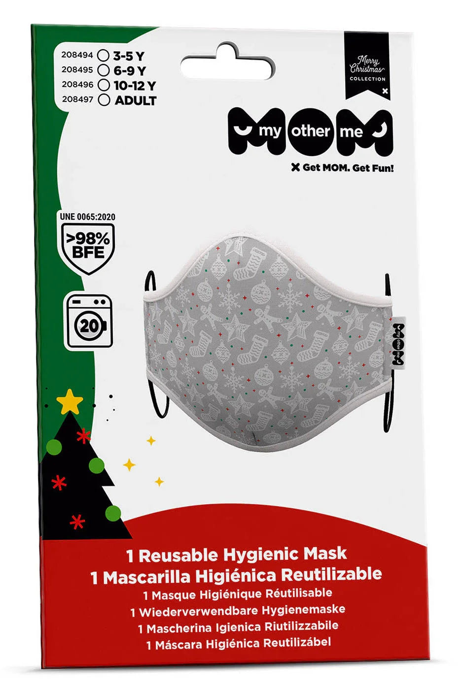 Mascarilla Gris Estampado Navidad para Adulto Mascarillas Navideñas Viving