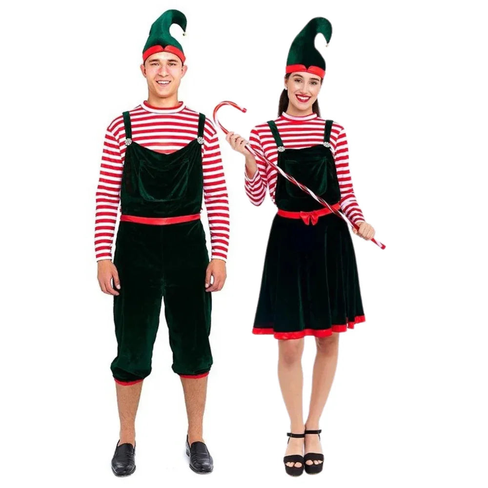 Disfraces en Pareja de Elfos Navideños con Peto Elfos Navideños Disfraces Simon