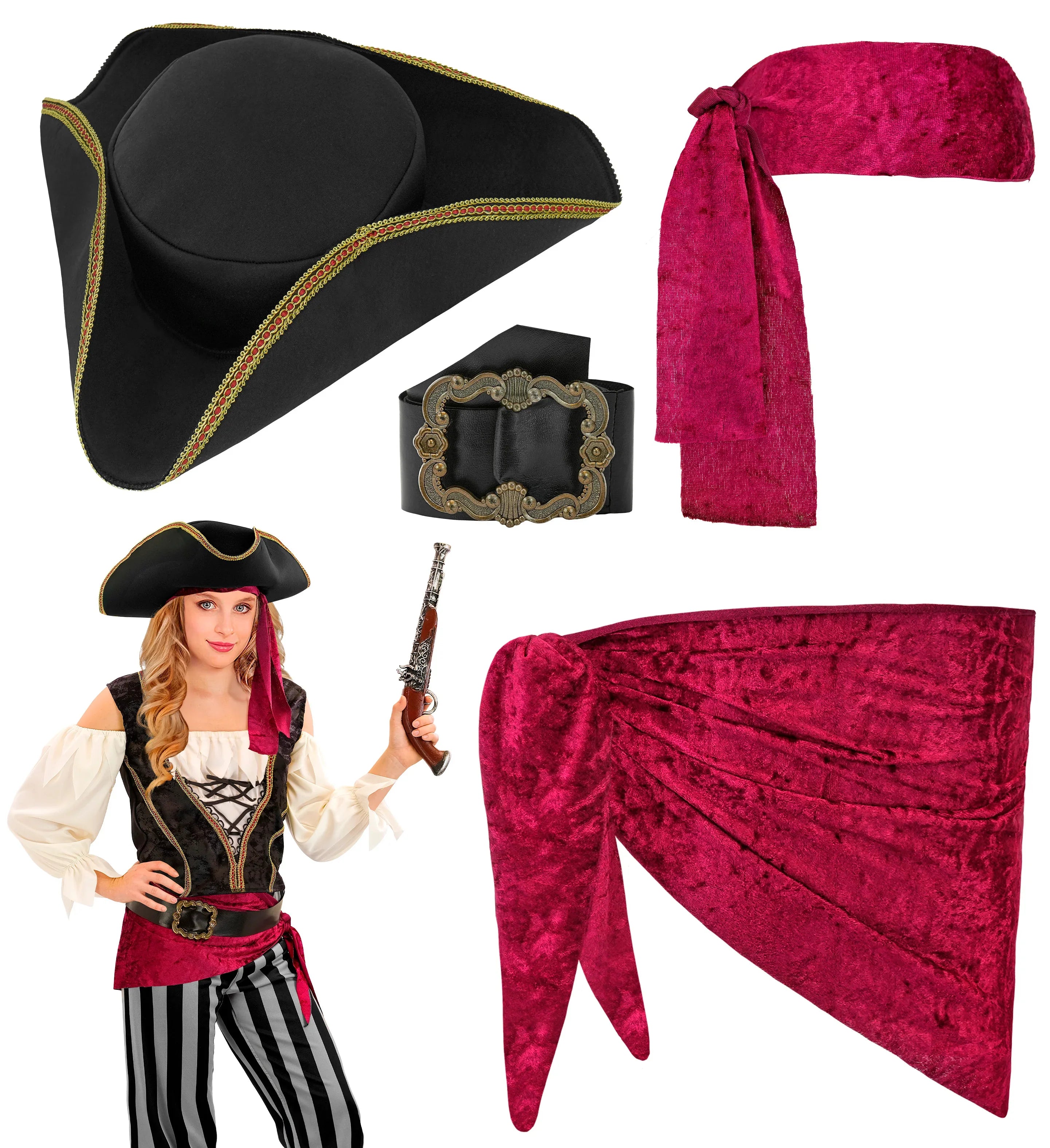 Disfraz de Capitana Pirata con Sombrero para Niña Piratas Infantiles Widmann