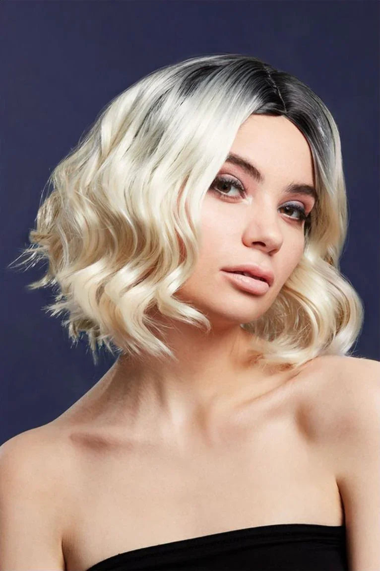 Peluca Rubia Ondulada con Raíces Negras Premium Pelucas Rubias Smiffys