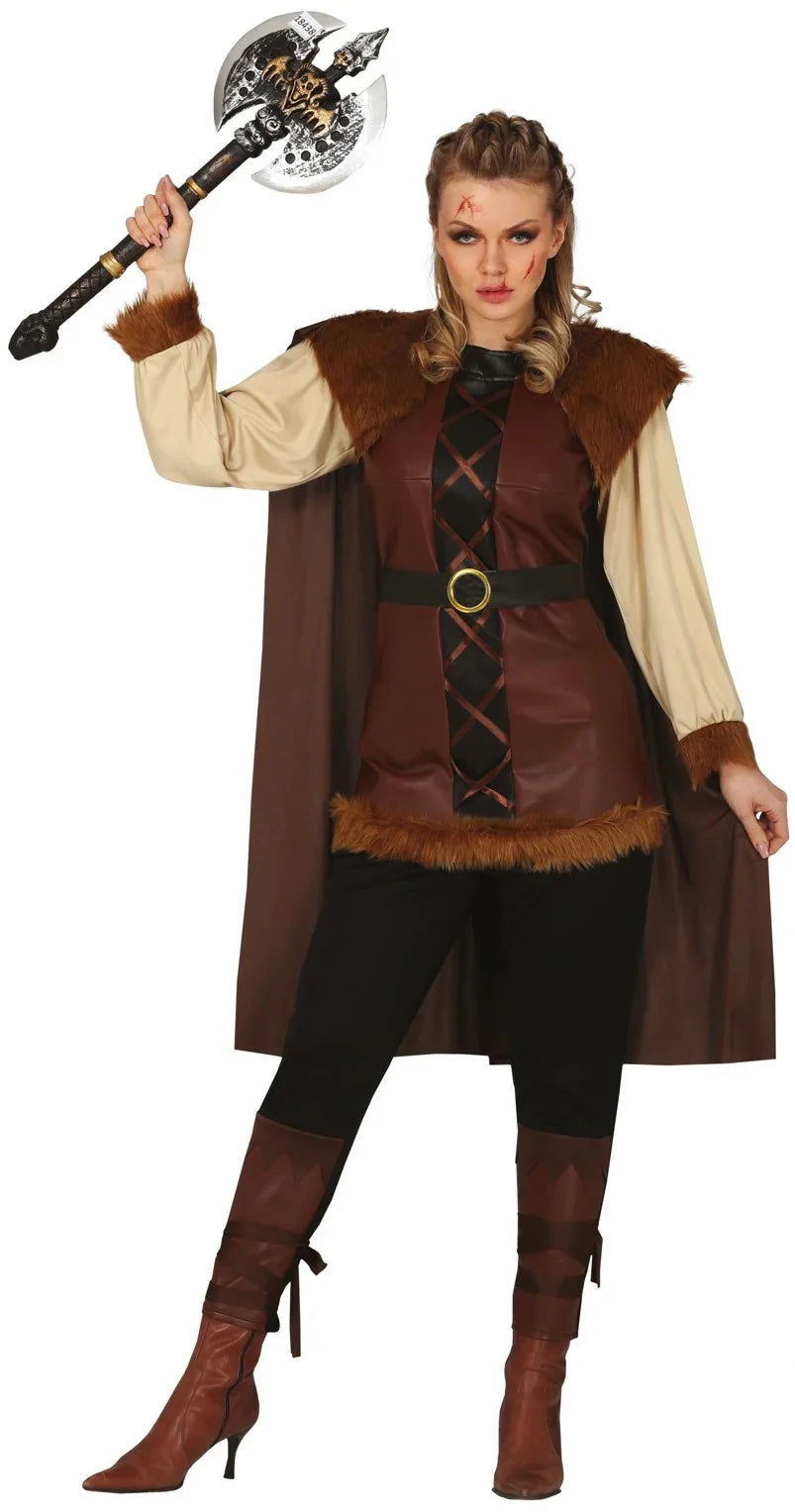 Disfraz de Vikinga Bárbara Marrón para Mujer Vikingo Guirca