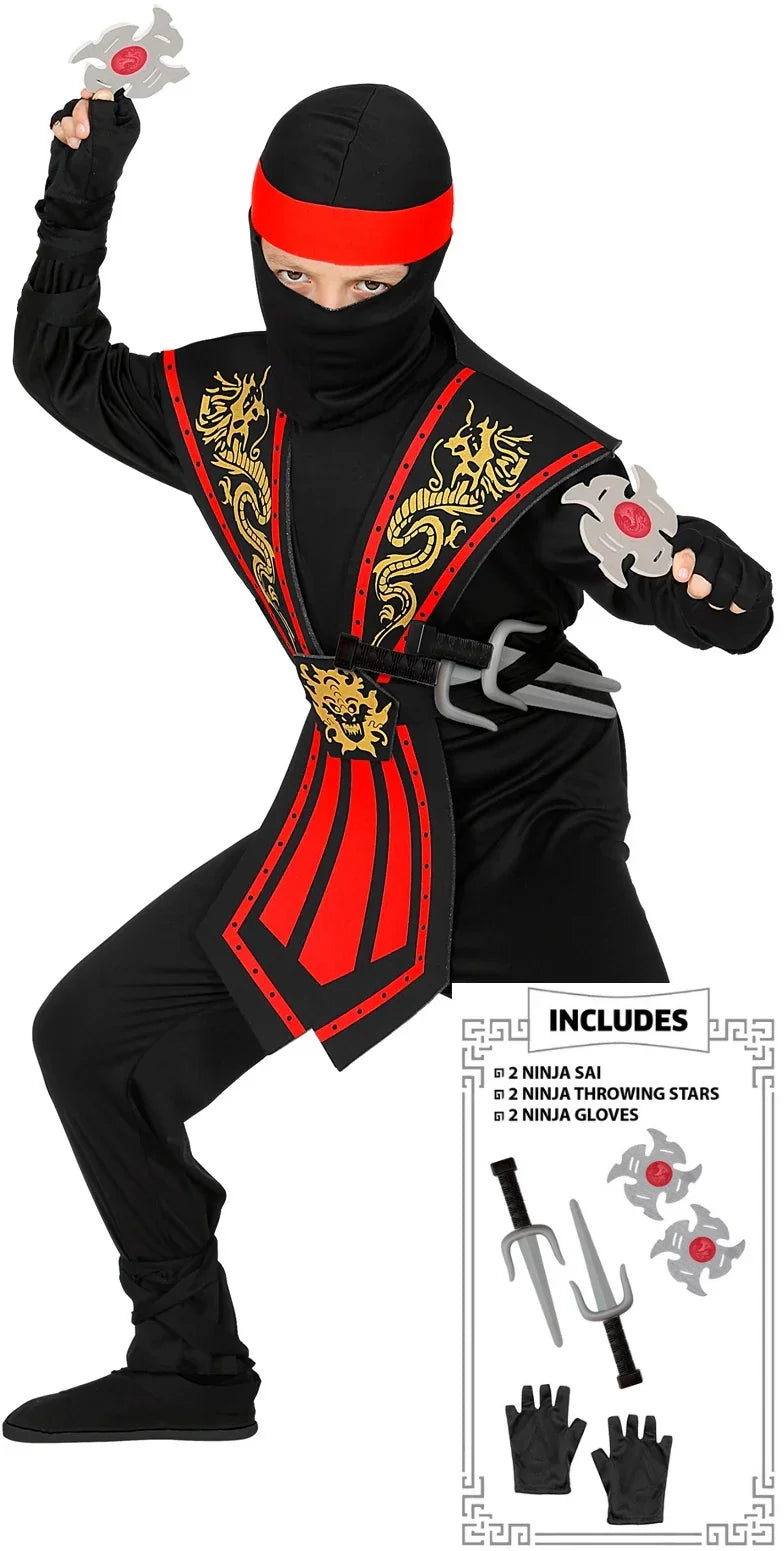 Disfraz de Ninja Rojo con Accesorios Infantil Ninjas Widmann