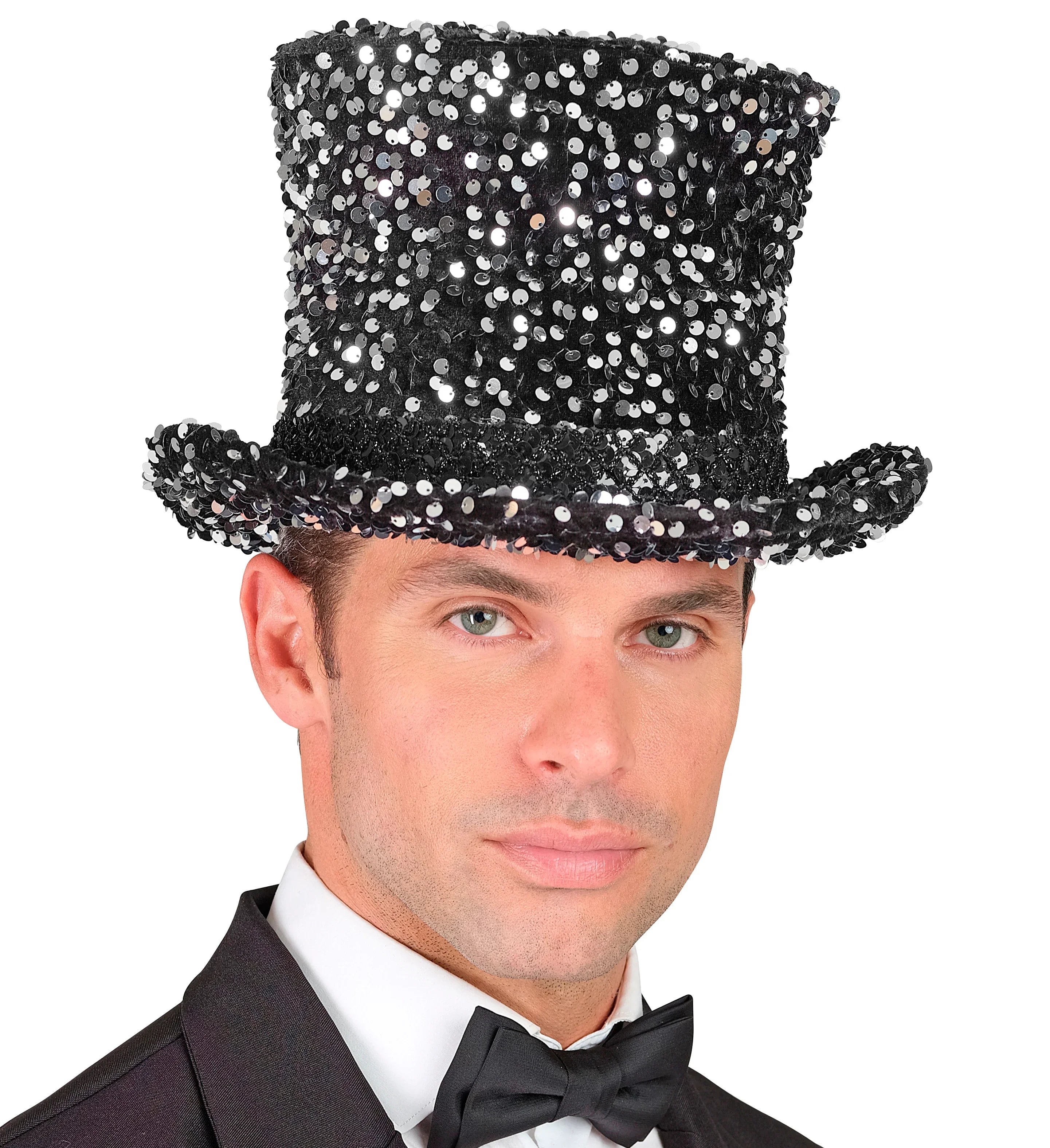 Chistera Negra Acampanada con Lentejuelas Plateadas Chisteras Widmann