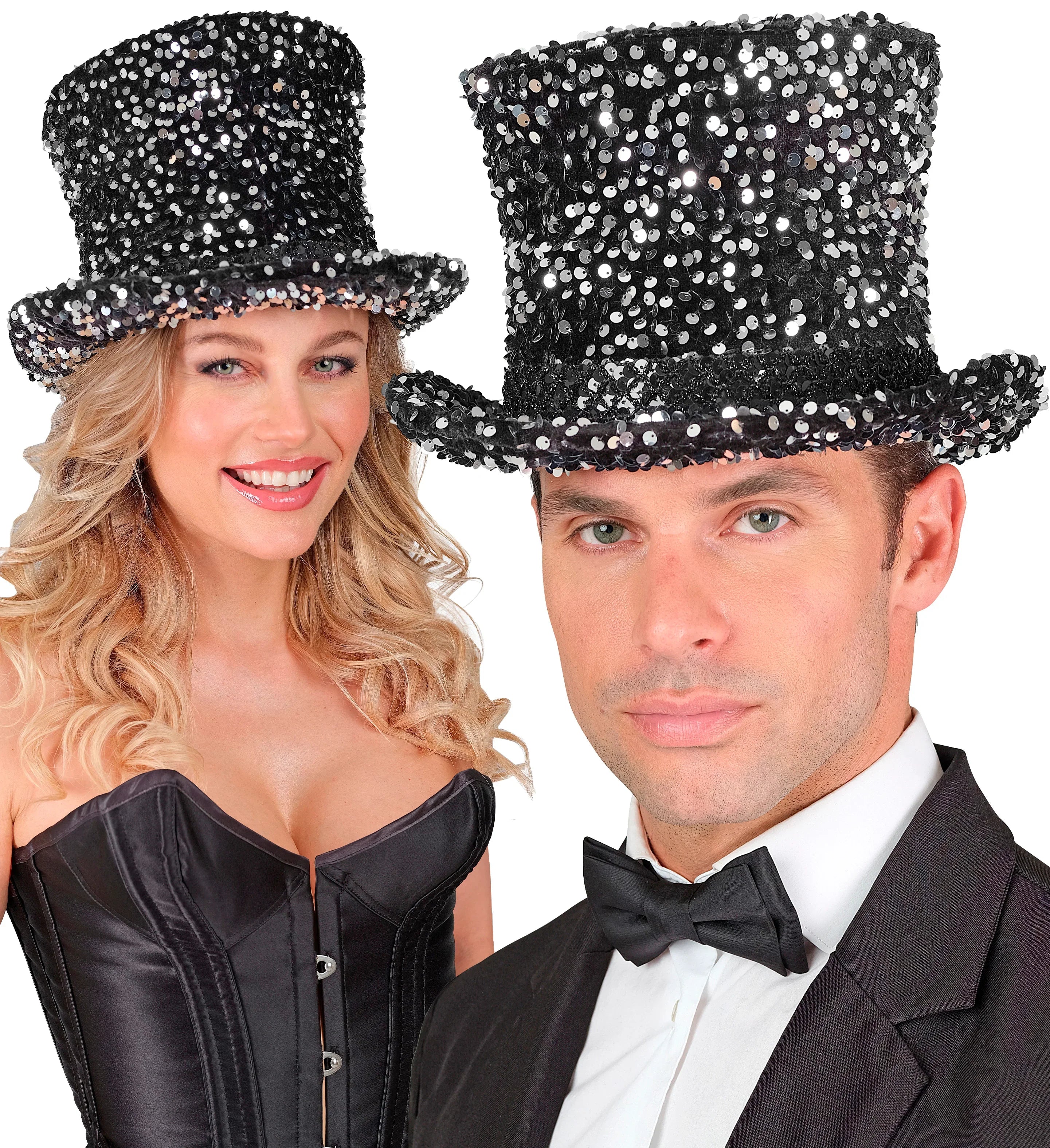 Chistera Negra Acampanada con Lentejuelas Plateadas Chisteras Widmann