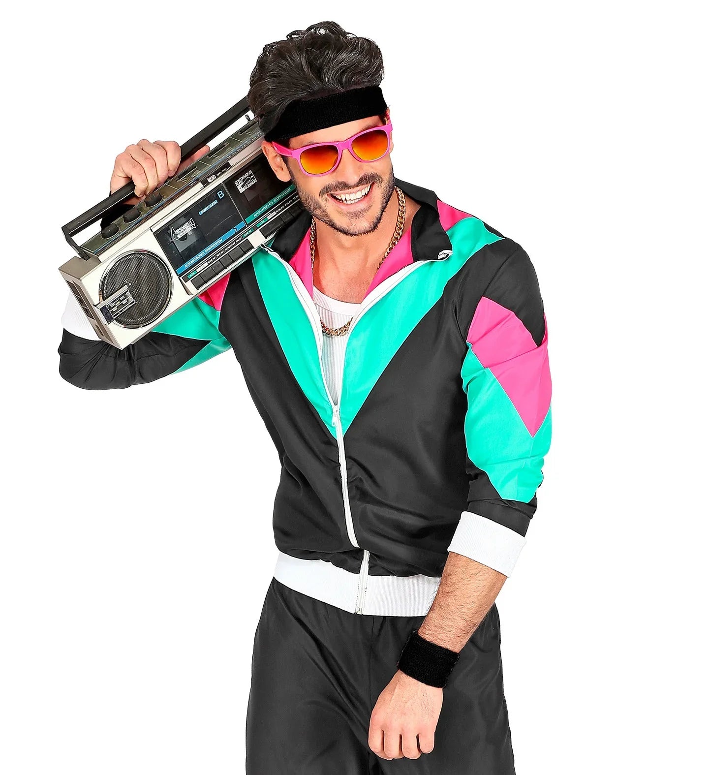 Cinta y Muñequeras Negras Estilo Años 80 Complementos Años 60, 70, 80 Widmann