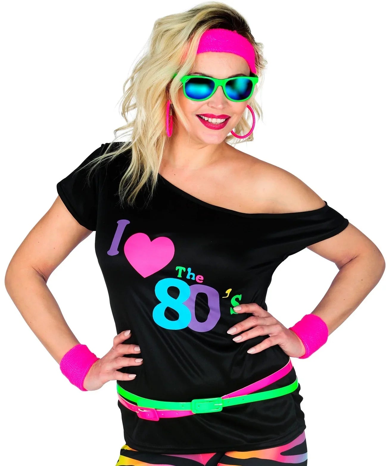 Camiseta Negra Años 80 Hombro Descubierto Años 80 Widmann