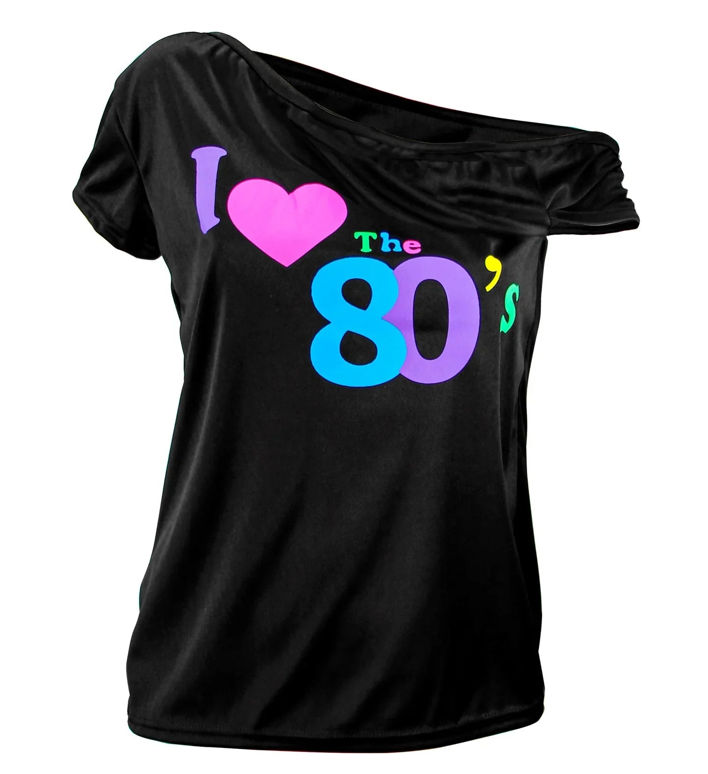 Camiseta Negra Años 80 Hombro Descubierto Años 80 Widmann