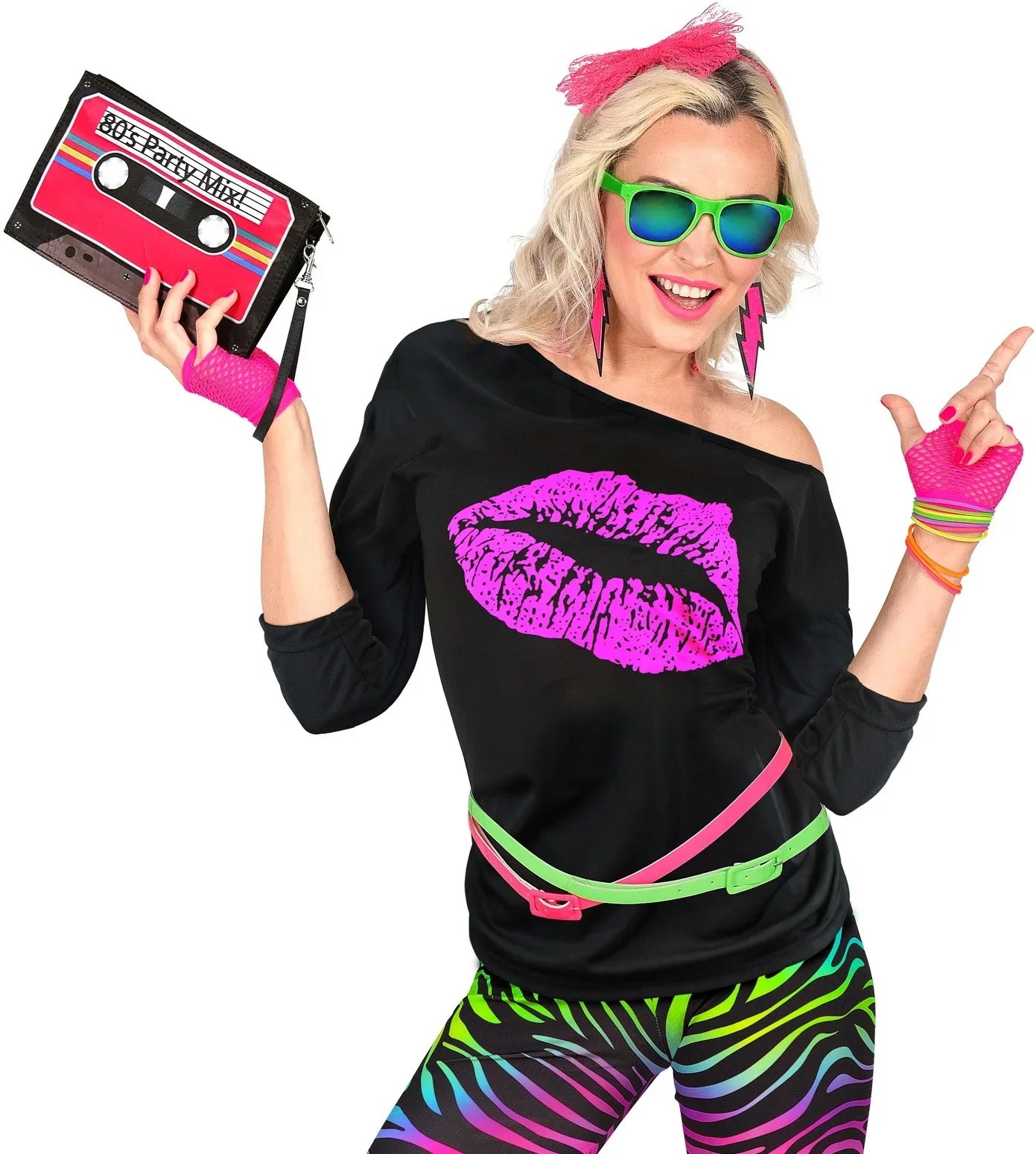 Camiseta de Beso Negra Años 80 Hombro Descubierto Años 80 Widmann