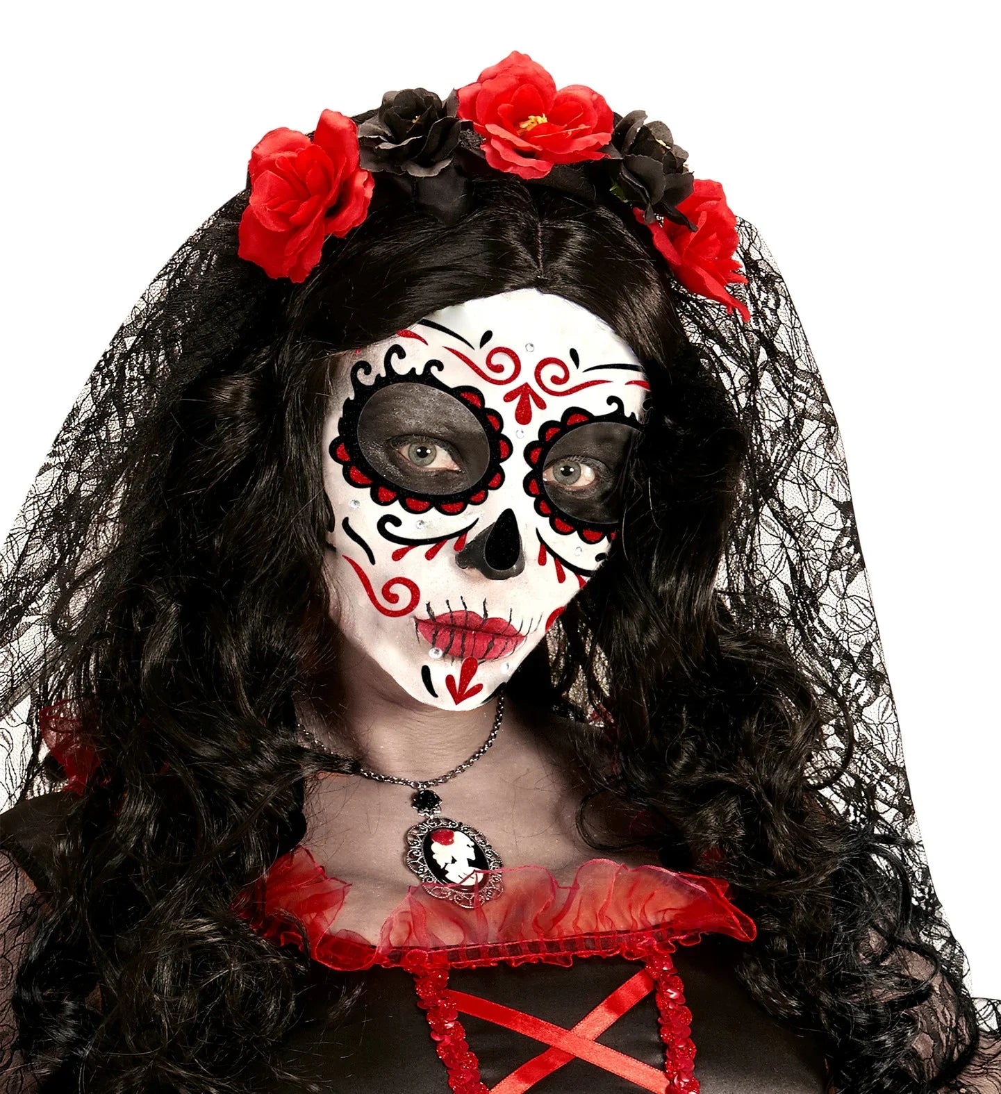 Set de Adhesivos de Catrina Rojo con Purpurina Kits de Maquillaje Widmann