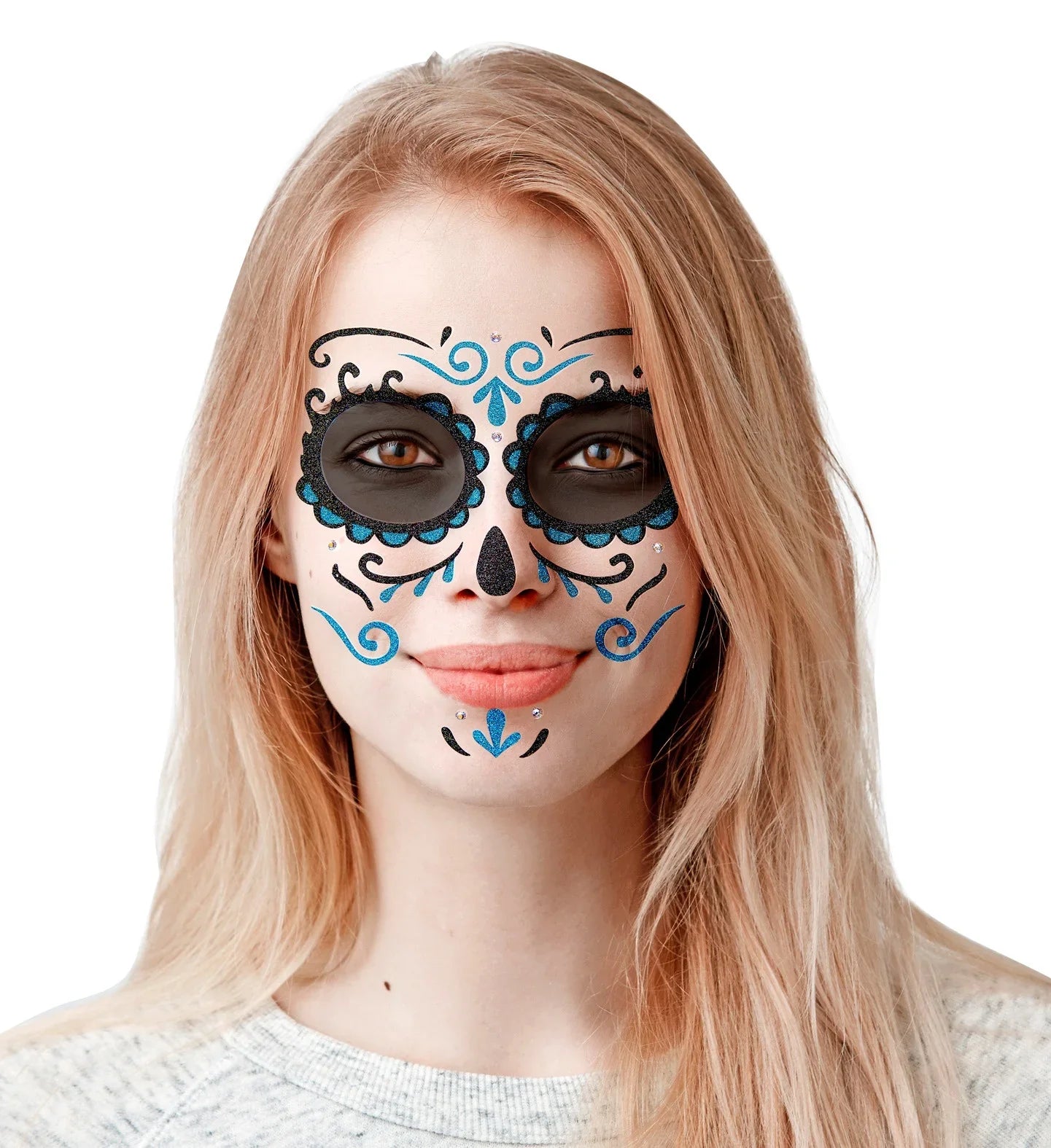 Set de Adhesivos de Catrina Azul con Purpurina Kits de Maquillaje Widmann