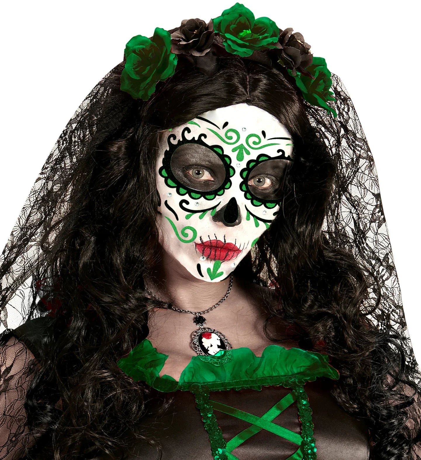 Set de Adhesivos de Catrina Verde con Purpurina Kits de Maquillaje Widmann