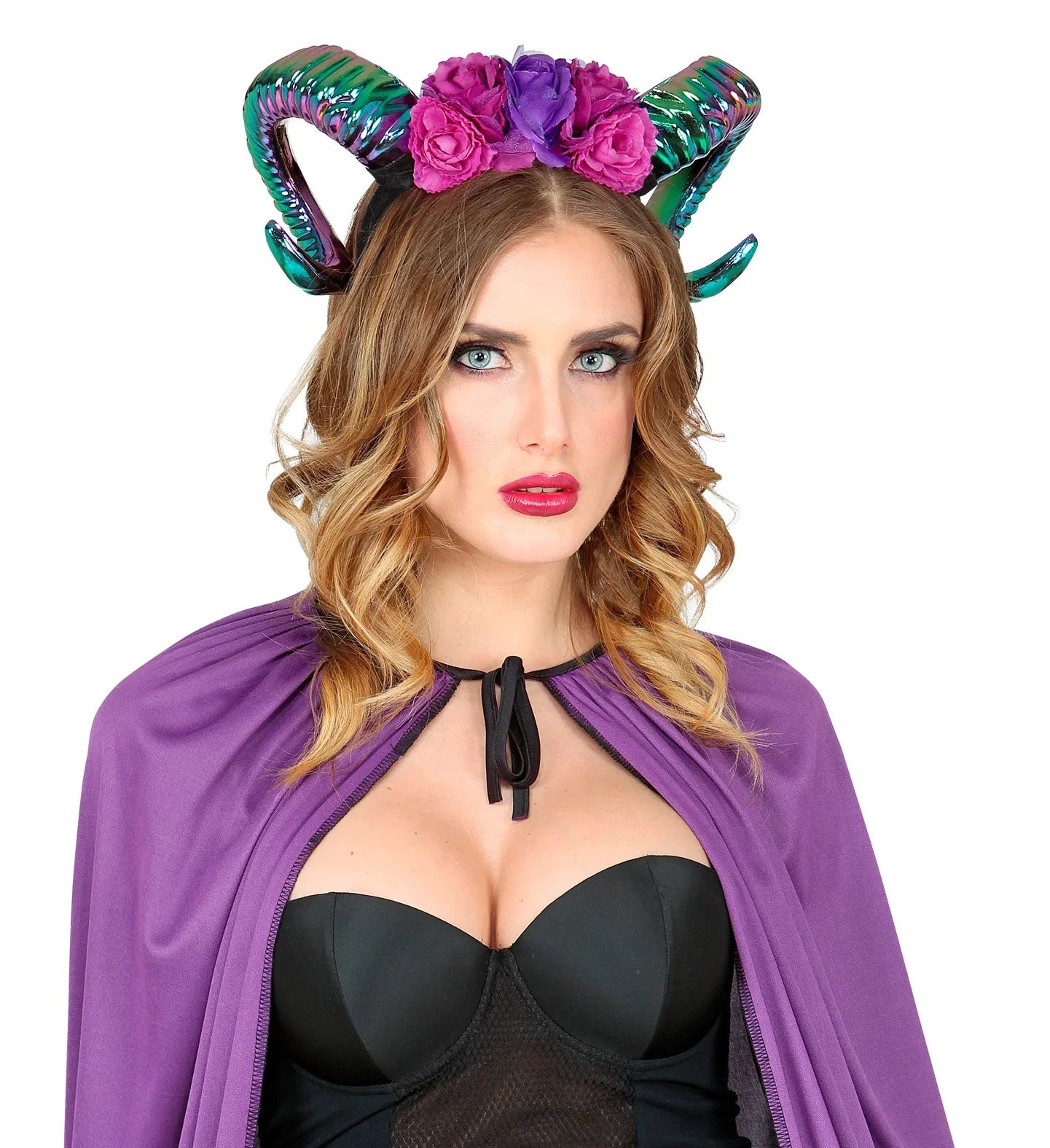 Diadema con Cuernos y Flores Rosas y Moradas Accesorios para la Cabeza Widmann