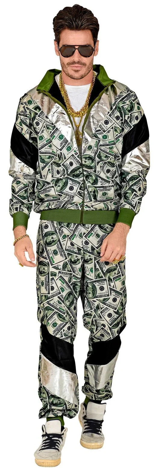 Disfraz Chándal de Táctel de Billetes Dólar para Adulto Chándales de Táctel Años 80 Widmann