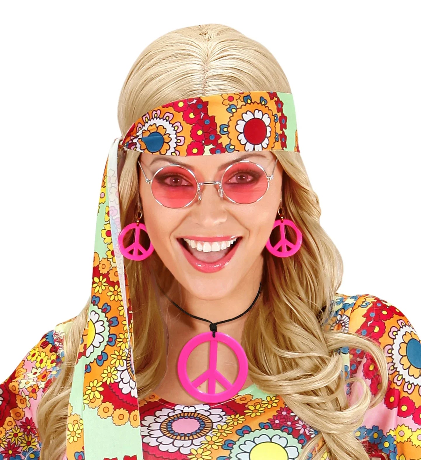 Pendientes y Collar Hippies en Diferentes Colores COMPLEMENTOS Widmann Rosa