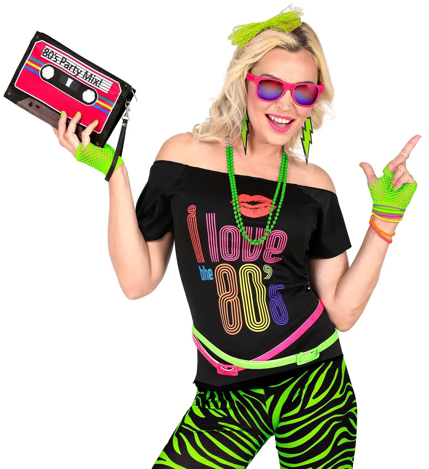 Kit de Accesorios Mujer Años 80 Verde Neón Años 80 Widmann