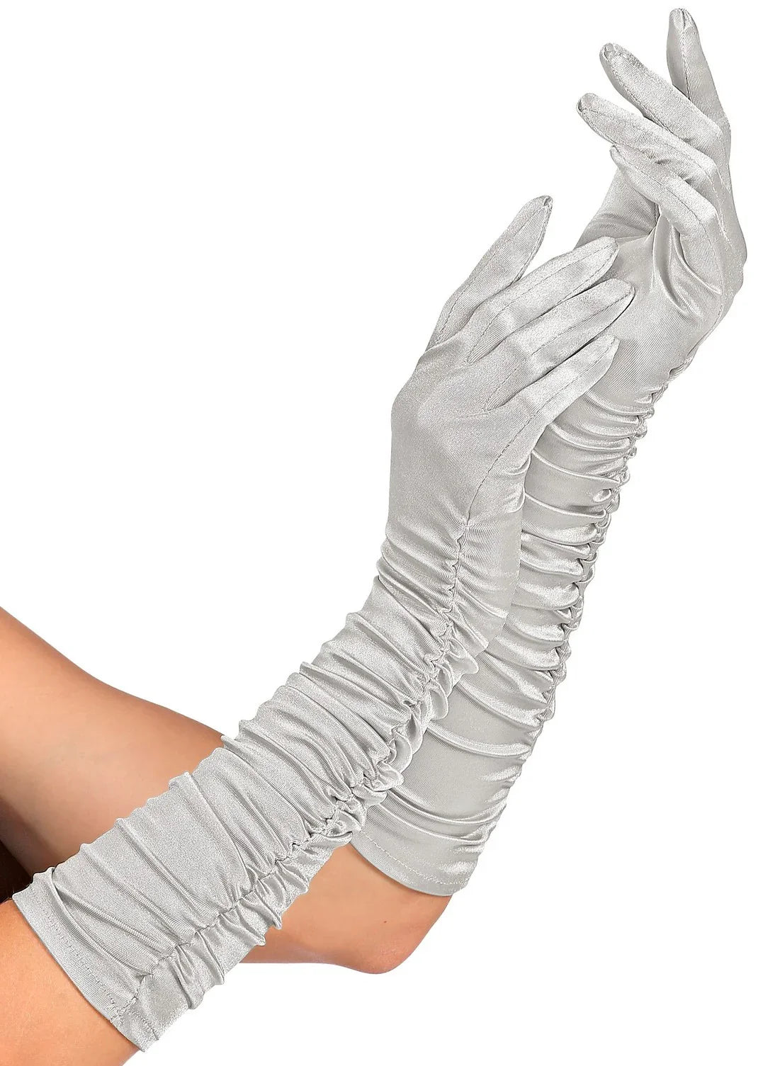 Guantes Plateados Largos Plisados de Satén Guantes Widmann
