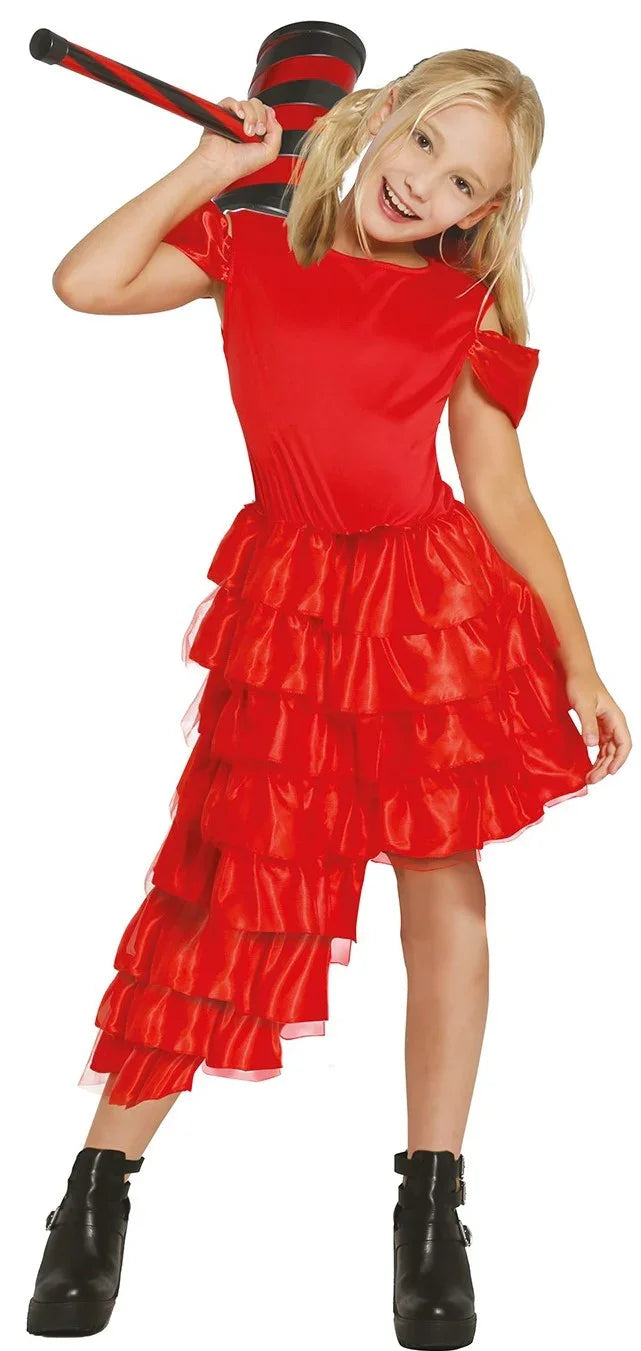 Disfraz de Harley Villana con Vestido Rojo para Niña Harley Quinn Guirca