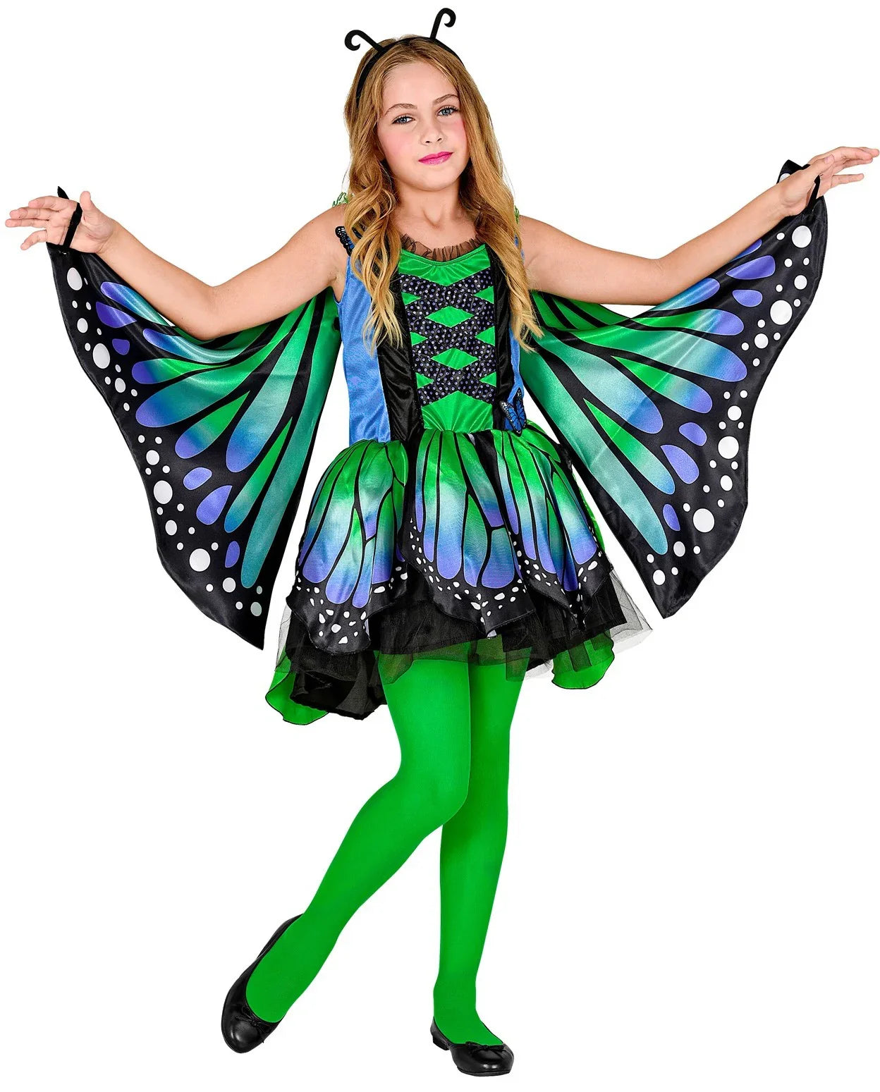 Disfraz de Mariposa con Alas Verde y Azul para Niña Mariposa Widmann