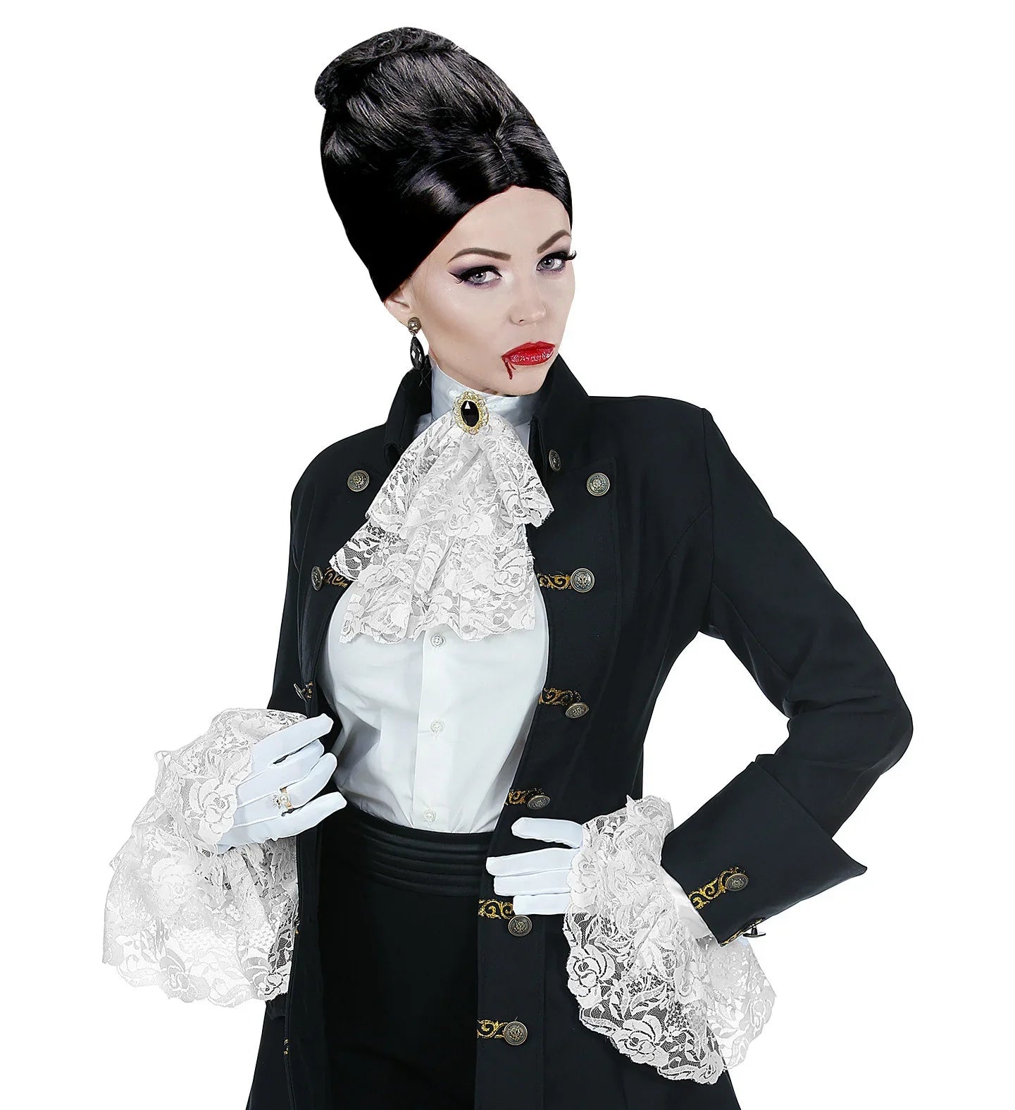 Cuello con Chorrera y Gema y Muñequeras de Encaje Complementos Venecianos y de Época Widmann