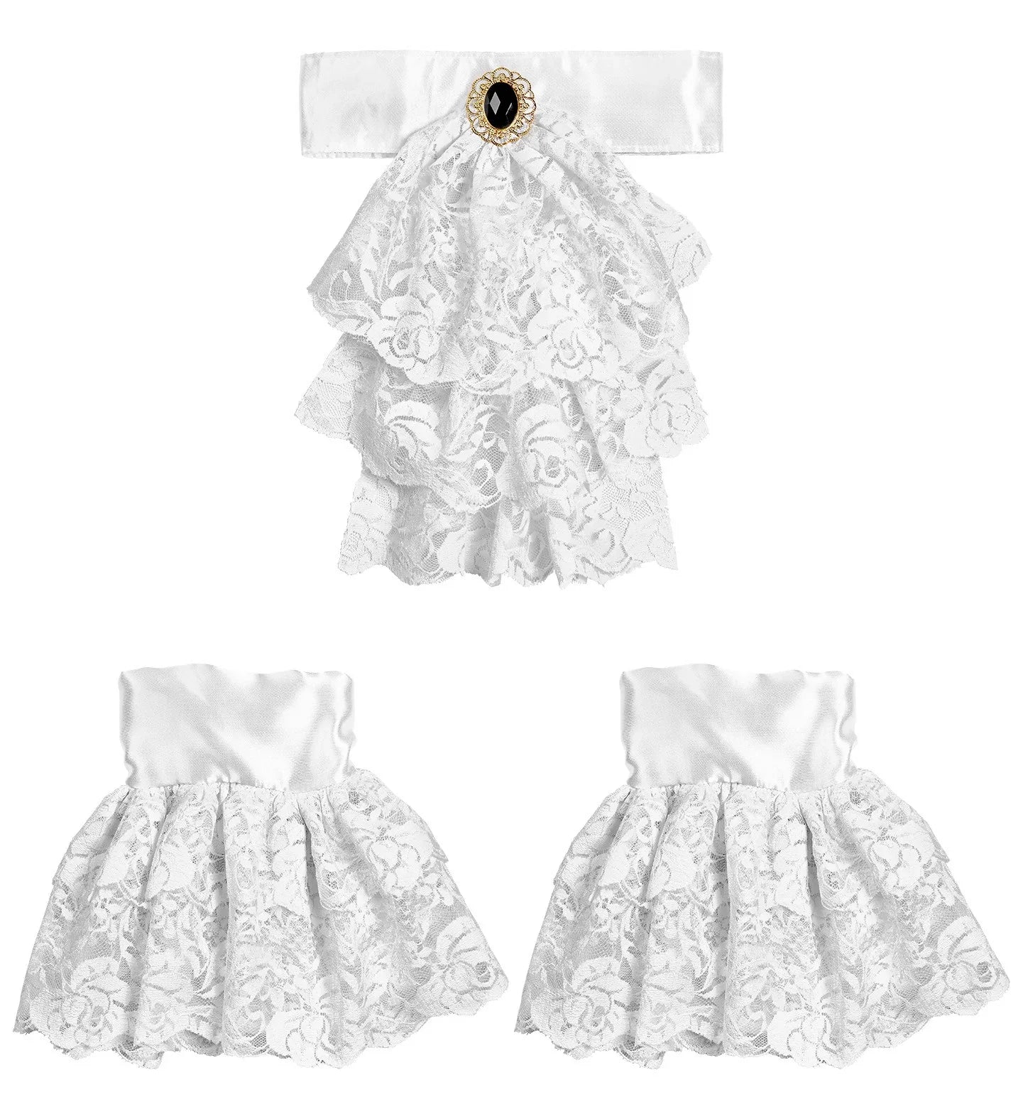 Cuello con Chorrera y Gema y Muñequeras de Encaje Complementos Venecianos y de Época Widmann