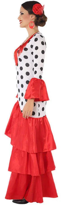 Disfraz de Flamenca Blanco con Volantes Rojos para Mujer Sevillanas Atosa
