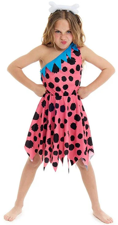 Disfraz de Troglodita Rosa para Niña Cavernícolas y Trogloditas Infantiles Partilandia