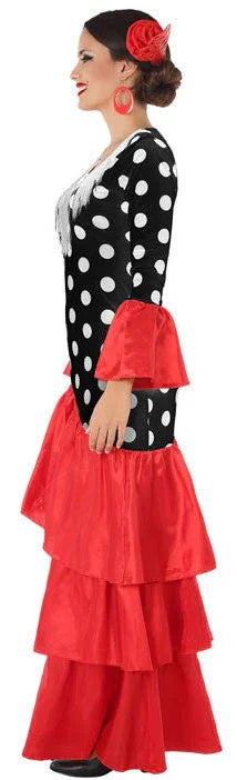 Disfraz de Flamenca Negro con Volantes Rojos para Mujer Sevillanas Atosa