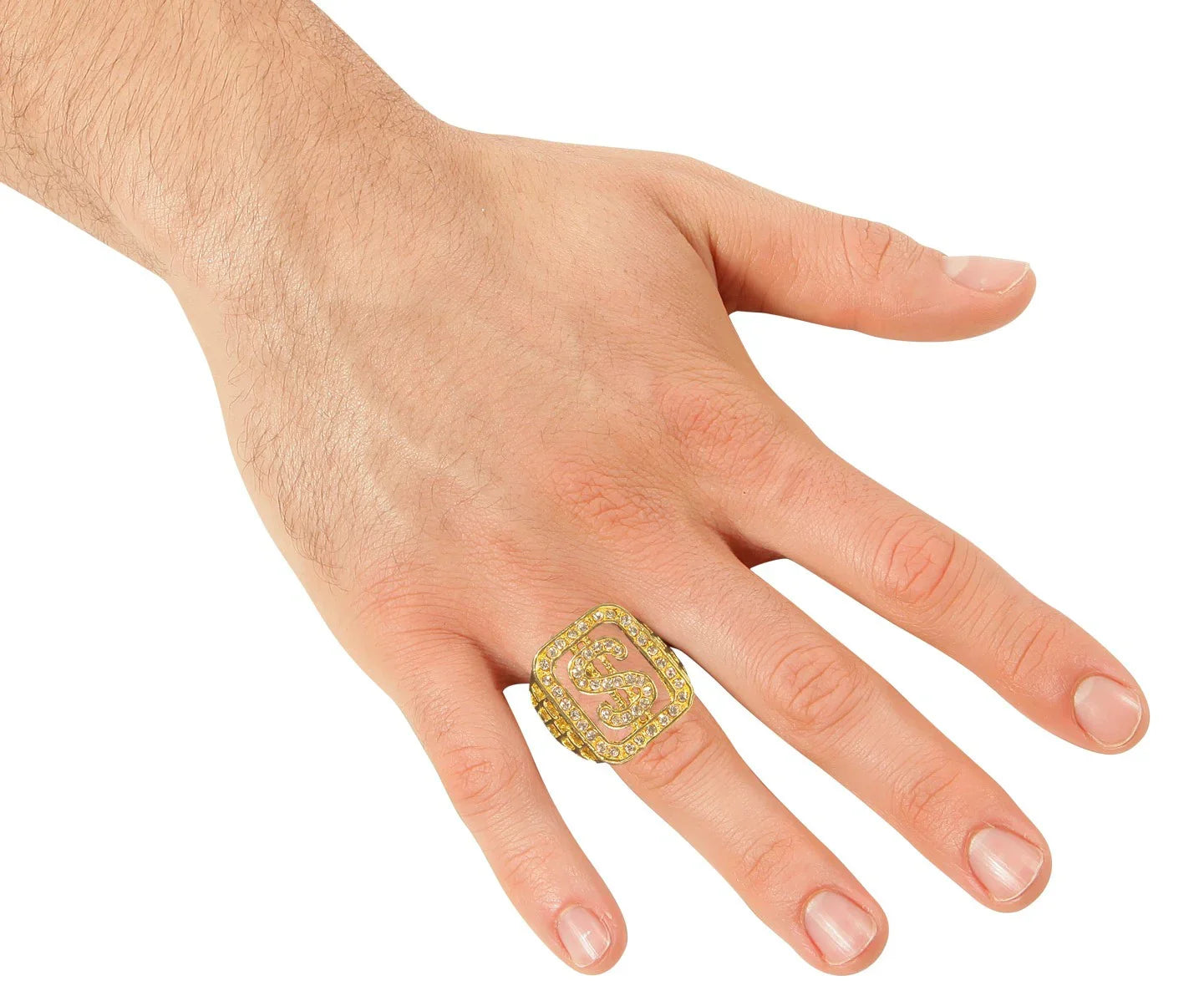 Anillo con el Símbolo del Dólar Dorado con Brillantes Raperos y Hip Hop Widmann