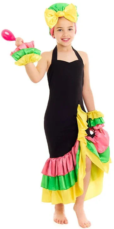 Disfraz de Rumbera Negro para Niña Rumberos y Caribeños Partilandia