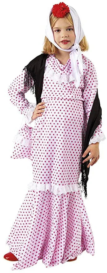 Disfraz de Chulapa Blanco Lunares Rosas Infantil Chulapos y Chulapas Rubies