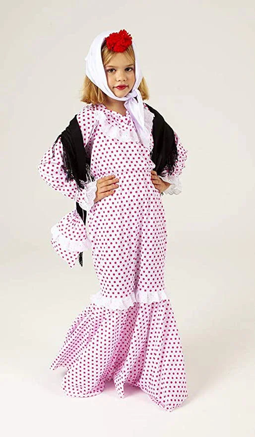 Disfraz de Chulapa Blanco Lunares Rosas Infantil Chulapos y Chulapas Rubies